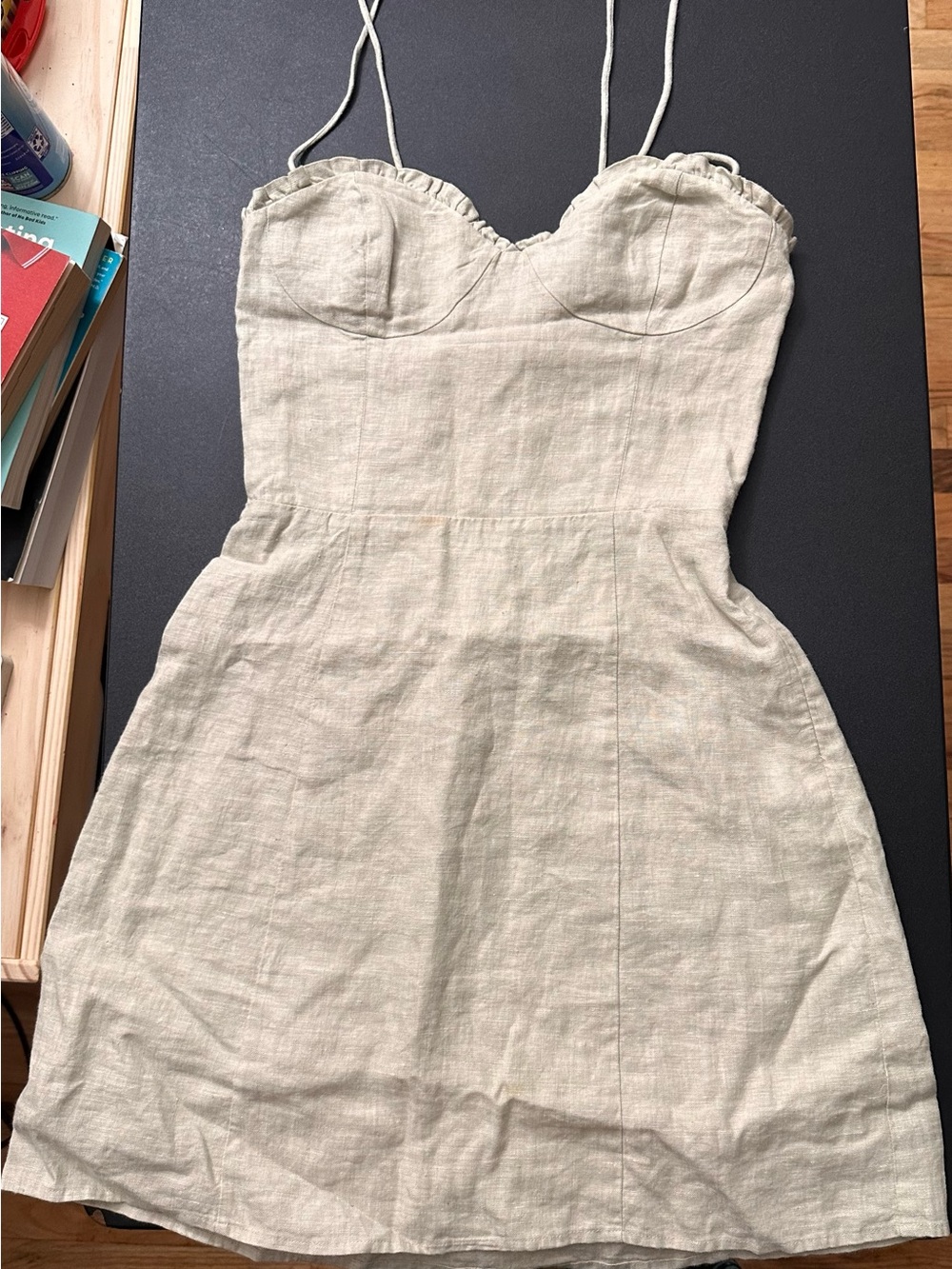 Aritzia Linen Spaghetti-Strap Mini Dress in Natural Cream
